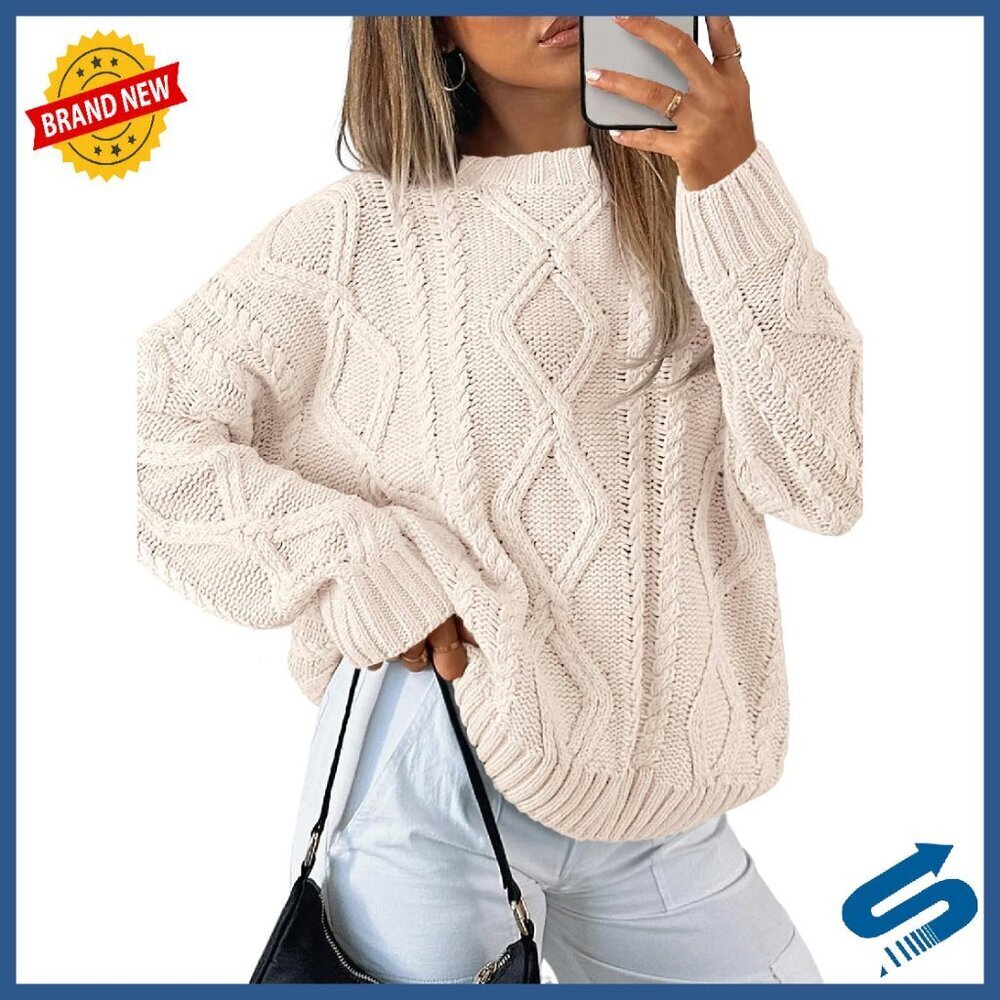 Oversized Cable Knit Sweater - Soft Crewneck Pullover - Cozy Chic